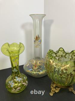 Moser Victorian Footed Green With Gold Scrolling Rose Bowl Excellent Condition