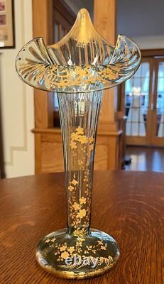Moser Victorian Vase Gold Enamel Jack in the Pulpit Epergne Vase-TRUMPET 13.5
