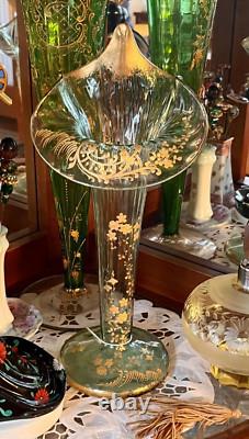 Moser Victorian Vase Gold Enamel Jack in the Pulpit Epergne Vase-TRUMPET 13.5