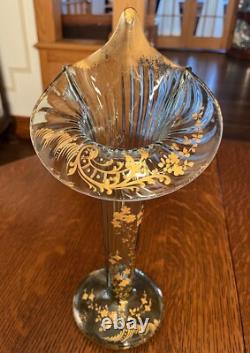 Moser Victorian Vase Gold Enamel Jack in the Pulpit Epergne Vase-TRUMPET 13.5