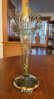 Moser Victorian Vase Gold Enamel Jack in the Pulpit Epergne Vase-TRUMPET 13.5