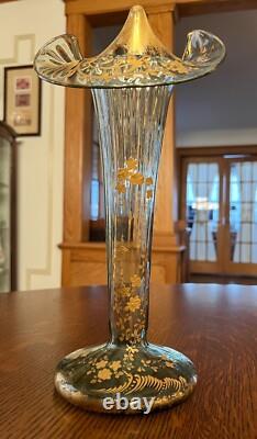 Moser Victorian Vase Gold Enamel Jack in the Pulpit Epergne Vase-TRUMPET 13.5