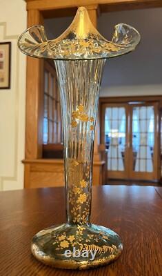 Moser Victorian Vase Gold Enamel Jack in the Pulpit Epergne Vase-TRUMPET 13.5