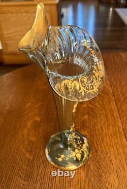 Moser Victorian Vase Gold Enamel Jack in the Pulpit Epergne Vase-TRUMPET 13.5