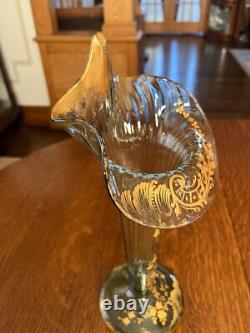 Moser Victorian Vase Gold Enamel Jack in the Pulpit Epergne Vase-TRUMPET 13.5