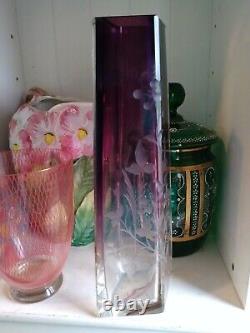 Moser large Intaglio Cut Glass Vase, Amethyst fade to Clear c1900-20