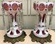 Moser Style Czech Bohemian Antique Cranberry Luster Glass Mantle Lamps