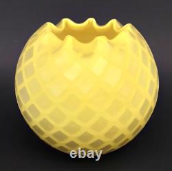 Mother of Pearl MOP Satin Yellow Diamond Quilted Art Glass 6.25 Rose Bowl Vase