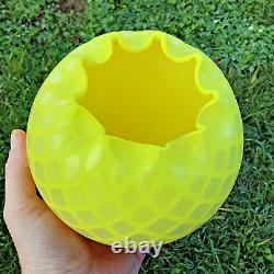 Mother of Pearl MOP Satin Yellow Diamond Quilted Art Glass 6.25 Rose Bowl Vase