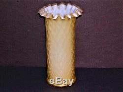 Mother-of-Pearl Satin Glass Cylindrical Vase Butterscotch Diamond Quilted