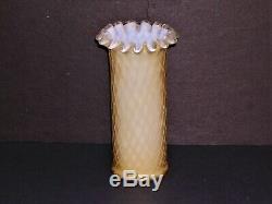 Mother-of-Pearl Satin Glass Cylindrical Vase Butterscotch Diamond Quilted