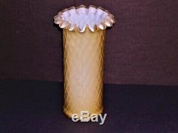 Mother-of-Pearl Satin Glass Cylindrical Vase Butterscotch Diamond Quilted