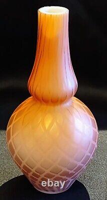 Mother-of-pearl Diamond Quilted Satin Cased Glass 6 Vase Attributed To Webb