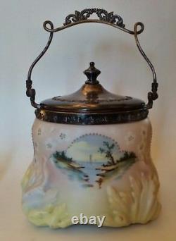 Mount Washington Cracker Jar, Opalware Satin Glass, Crown Milano Beading Marked