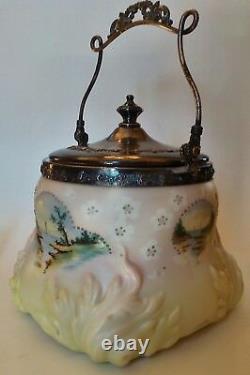Mount Washington Cracker Jar, Opalware Satin Glass, Crown Milano Beading Marked