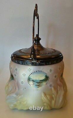 Mount Washington Cracker Jar, Opalware Satin Glass, Crown Milano Beading Marked