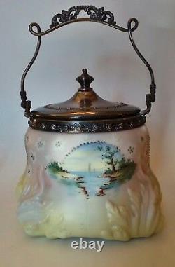 Mount Washington Cracker Jar, Opalware Satin Glass, Crown Milano Beading Marked