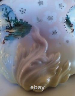 Mount Washington Cracker Jar, Opalware Satin Glass, Crown Milano Beading Marked