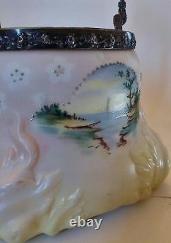 Mount Washington Cracker Jar, Opalware Satin Glass, Crown Milano Beading Marked