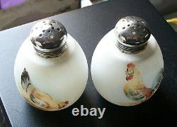 Mount Washington Hen and Rooster Shakers with Sterling Lids