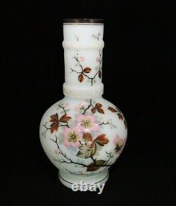 Mount Washington Large Hand Blown Opaline Thick Glass Enameled Vase