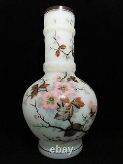 Mount Washington Large Hand Blown Opaline Thick Glass Enameled Vase