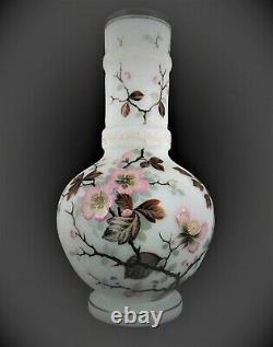 Mount Washington Large Hand Blown Opaline Thick Glass Enameled Vase