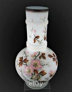 Mount Washington Large Hand Blown Opaline Thick Glass Enameled Vase