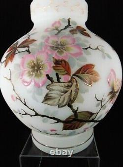 Mount Washington Large Hand Blown Opaline Thick Glass Enameled Vase