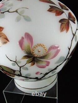 Mount Washington Large Hand Blown Opaline Thick Glass Enameled Vase