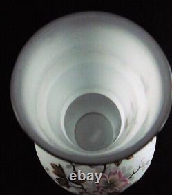 Mount Washington Large Hand Blown Opaline Thick Glass Enameled Vase