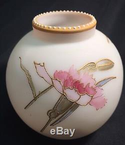 Mt Washington Antique Circa 1886 Rarest Peachblow Enameled Spider Mums Vase