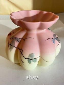 Mt Washington Burmese Art Glass Decorated Vase-Hawthorn withBerries-Victorian