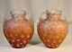 Mt Washington Burmese Uranium 3-tone Salmon, Cased Satin Glass Pair Vases 1881
