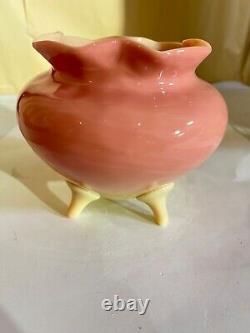 Mt Washington Co Shiny Burmese Footed Vase-Victorian-Cache Pot-Pontil Prunt