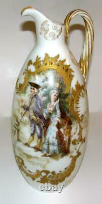 Mt Washington Colonial Ware Art Glass Ewer Vase with Colonial Couple Rope Handle