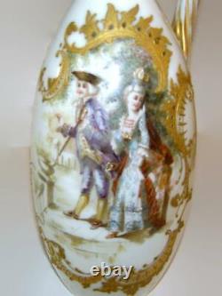 Mt Washington Colonial Ware Art Glass Ewer Vase with Colonial Couple Rope Handle