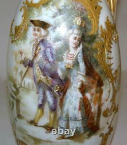 Mt Washington Colonial Ware Art Glass Ewer Vase with Colonial Couple Rope Handle