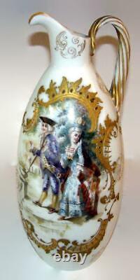 Mt Washington Colonial Ware Art Glass Ewer Vase with Colonial Couple Rope Handle