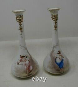 Mt Washington Glass Colonial Ware Pair Vases Hand Painted Artist Signed