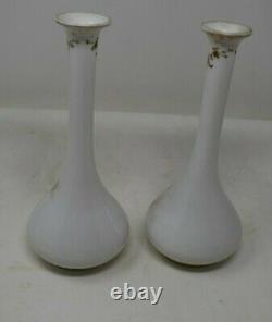 Mt Washington Glass Colonial Ware Pair Vases Hand Painted Artist Signed