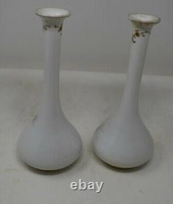 Mt Washington Glass Colonial Ware Pr Vases Hand Painted