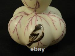 Mt. Washington Opal Satin Glass Vase, Enameled Decoration, c. 1900