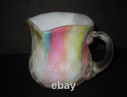 Mt. Washington RAINBOW Satin Art Glass Mother of Pearl Mini Creamer with Handle