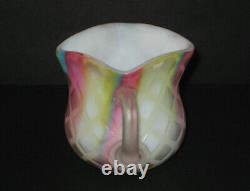 Mt. Washington RAINBOW Satin Art Glass Mother of Pearl Mini Creamer with Handle