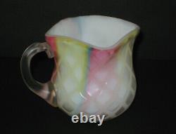 Mt. Washington RAINBOW Satin Art Glass Mother of Pearl Mini Creamer with Handle