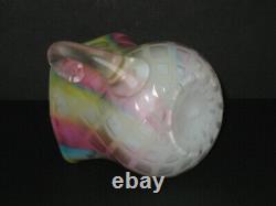 Mt. Washington RAINBOW Satin Art Glass Mother of Pearl Mini Creamer with Handle