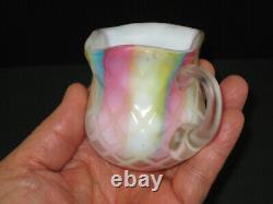 Mt. Washington RAINBOW Satin Art Glass Mother of Pearl Mini Creamer with Handle