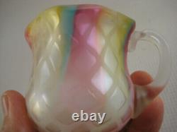 Mt. Washington RAINBOW Satin Art Glass Mother of Pearl Mini Creamer with Handle