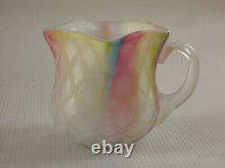 Mt. Washington RAINBOW Satin Art Glass Mother of Pearl Mini Creamer with Handle